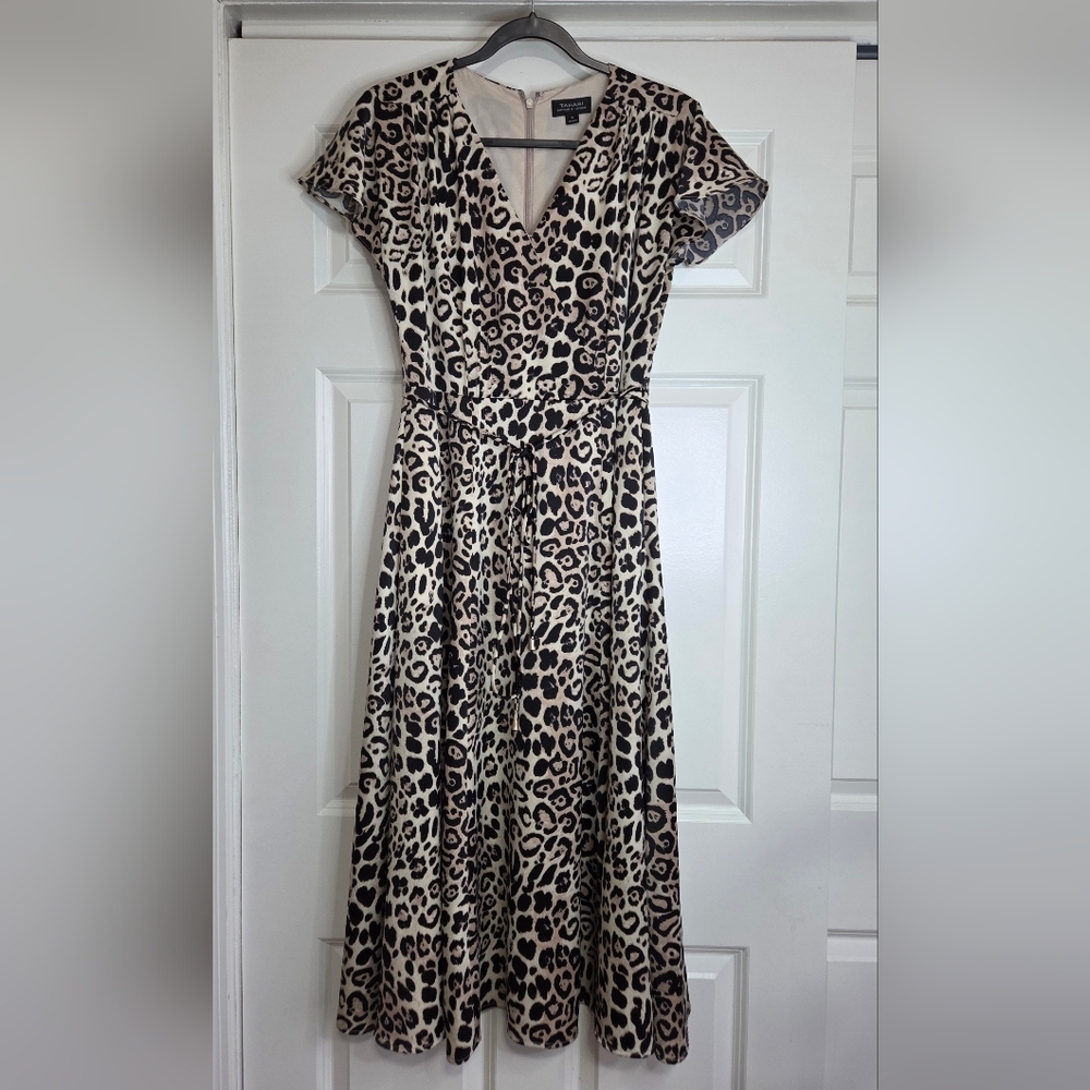 Tahari Leopard Print Short-Sleeve Faux-Wrap Dress - Size 6